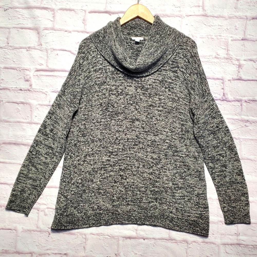 Pure Jill J Jill Cowl Neck Pullover Sweater Womens Large Black White Cozy Casual